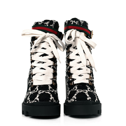 Gucci Tweed GG Monogram Lace Up Combat Ankle Boots 42 Black 2 of 9