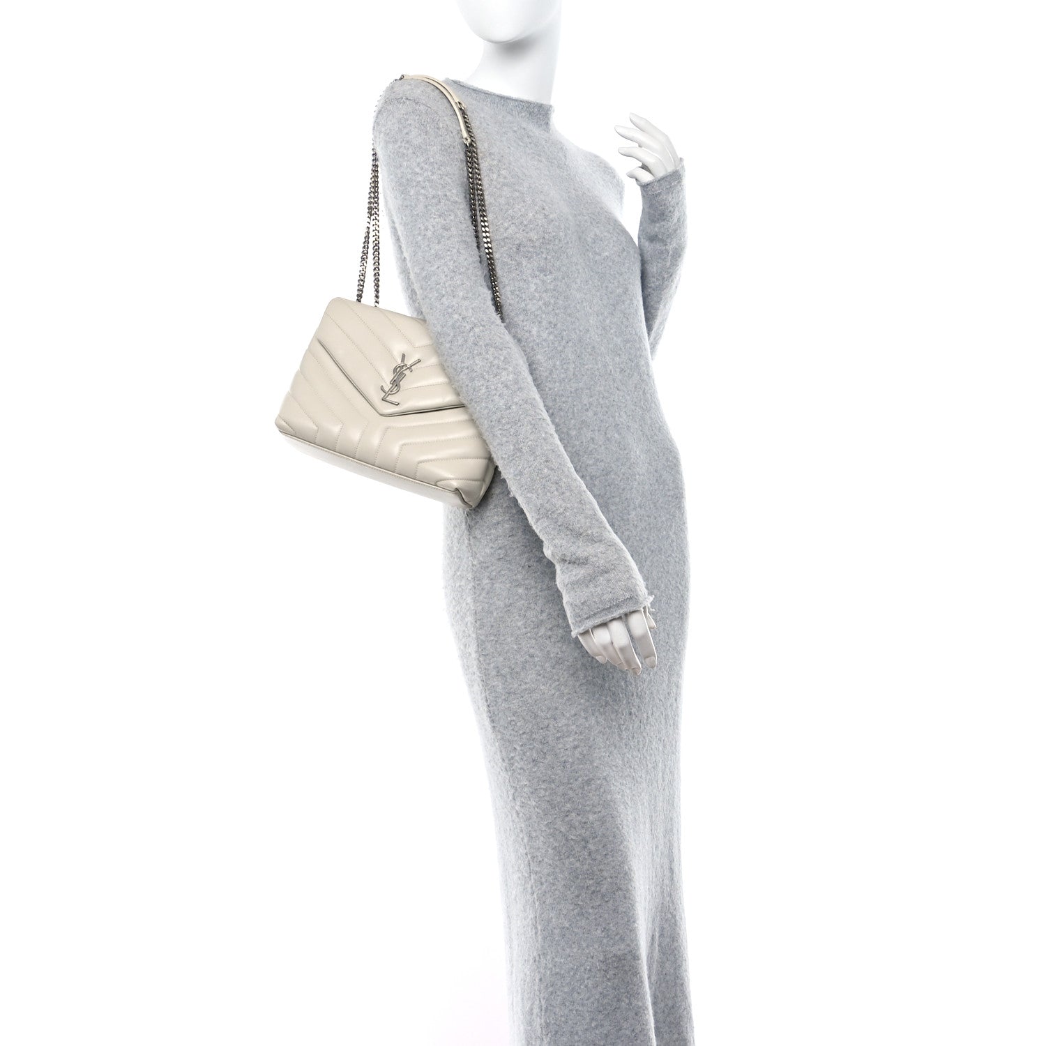 Saint Laurent Calfskin Y Quilted Monogram Small Loulou Chain Satchel Crema Soft 2 of 11