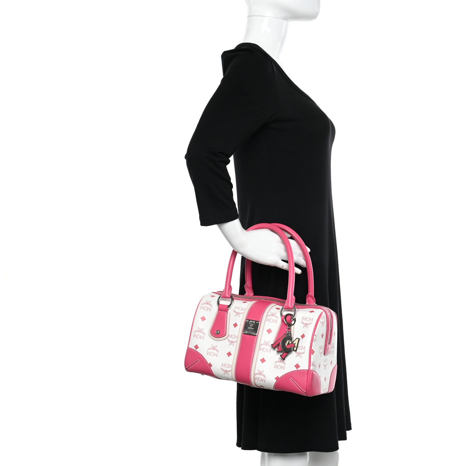 MCM Visetos Medium Boston Bag Pink White 2 of 13