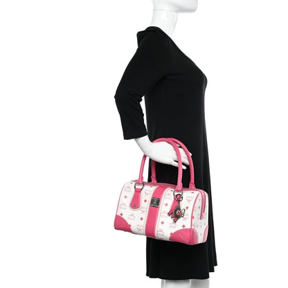 MCM Visetos Medium Boston Bag Pink White 2 of 13