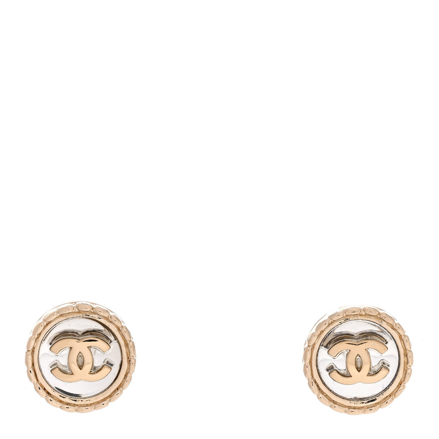 Chanel Round CC Stud Earrings Gold Silver 1 of 5