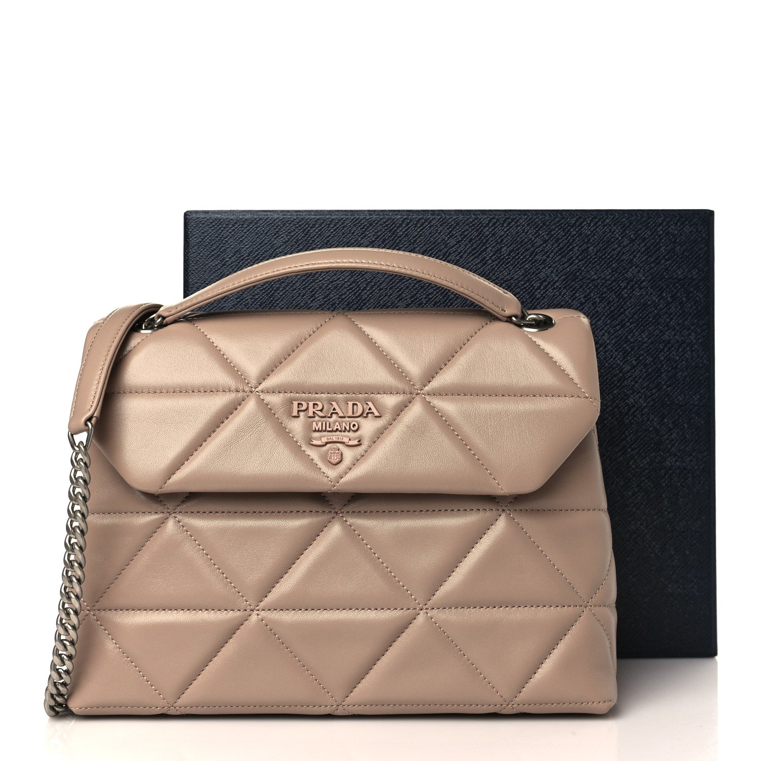 Prada Nappa Triangle Stitched Large Spectrum Bag Cipria 9 of 9