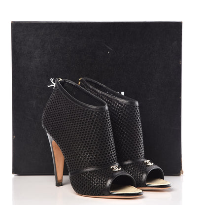 Chanel Mesh CC Peep Toe Ankle Boots 38 Black 13 of 13