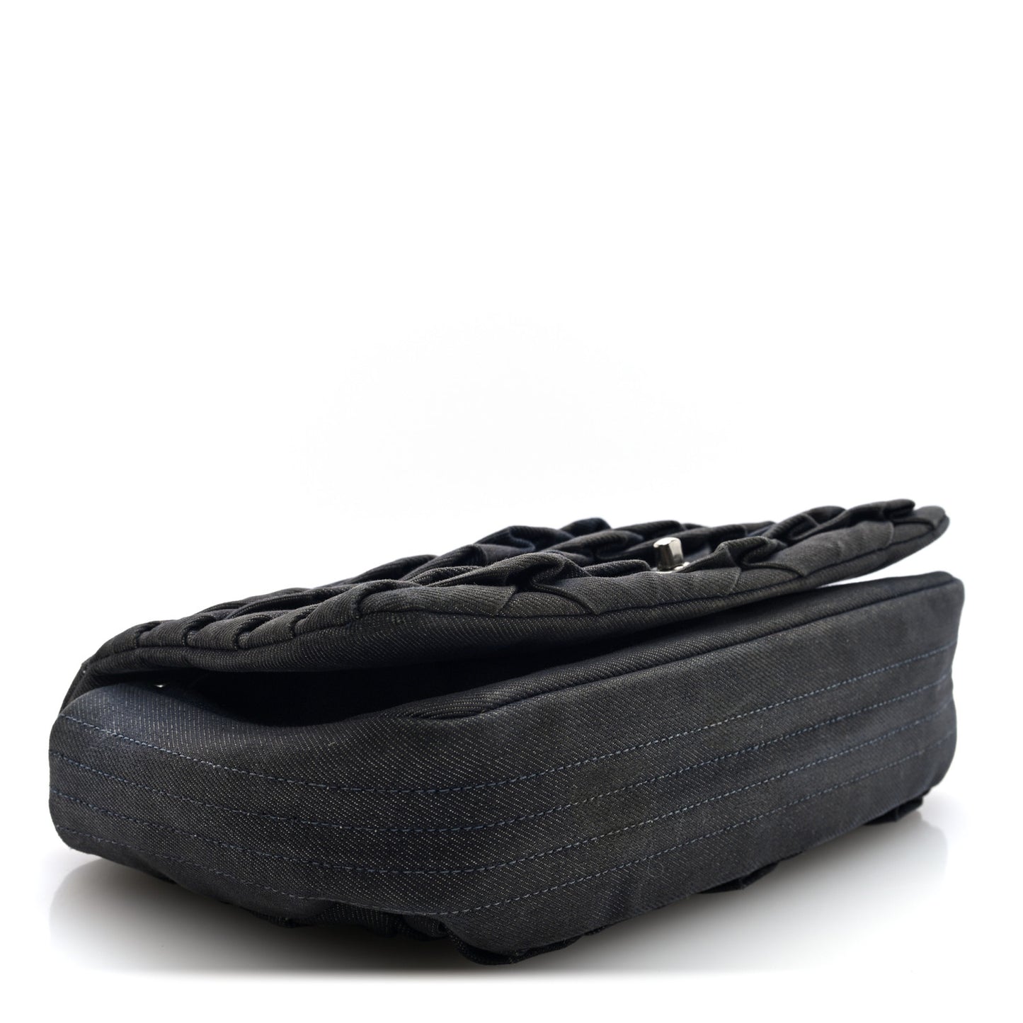 Denim Pleated Denim Turtle Flap Dark Blue
