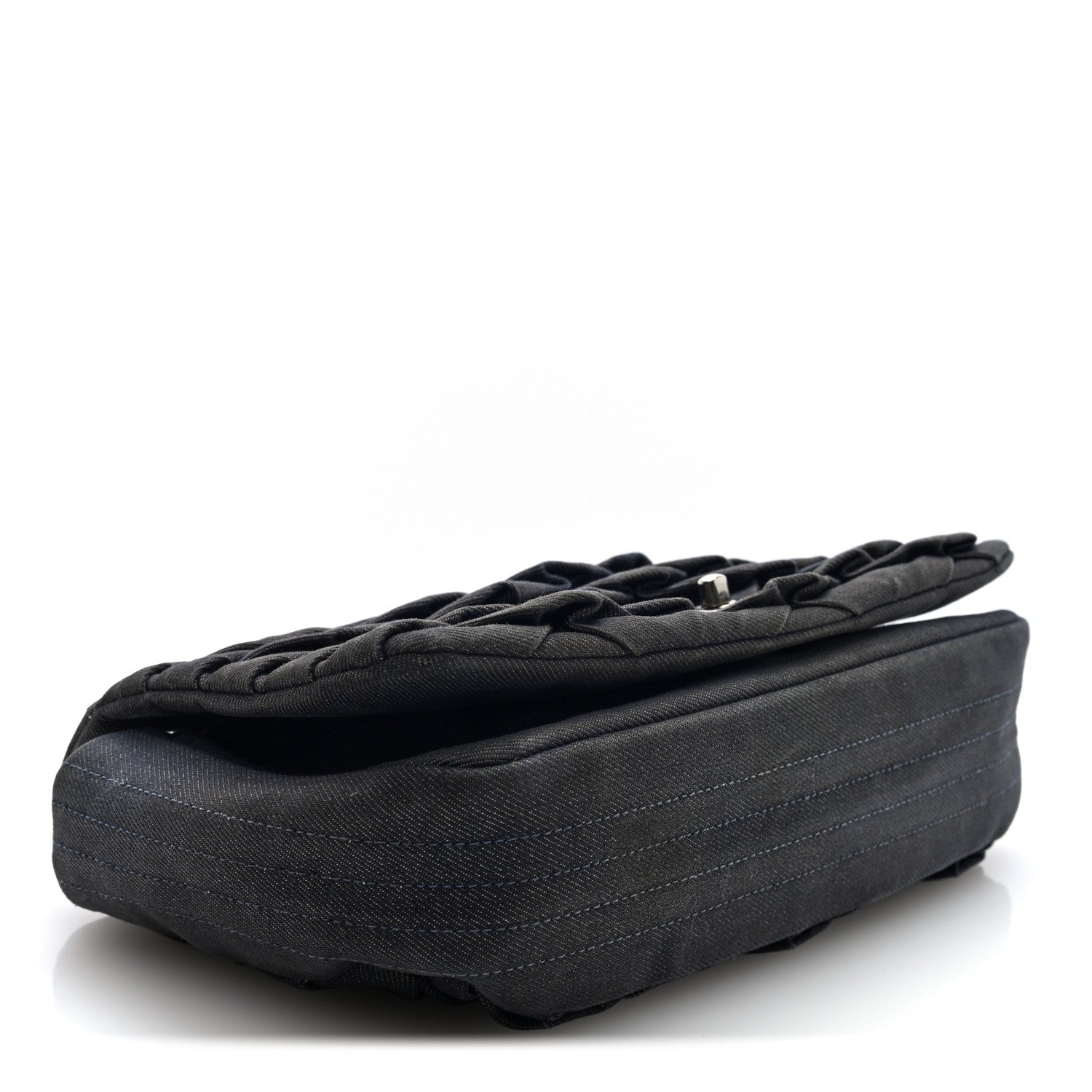 Chanel Denim Pleated Denim Turtle Flap Dark Blue 4 of 11