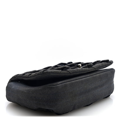 Chanel Denim Pleated Denim Turtle Flap Dark Blue 4 of 11