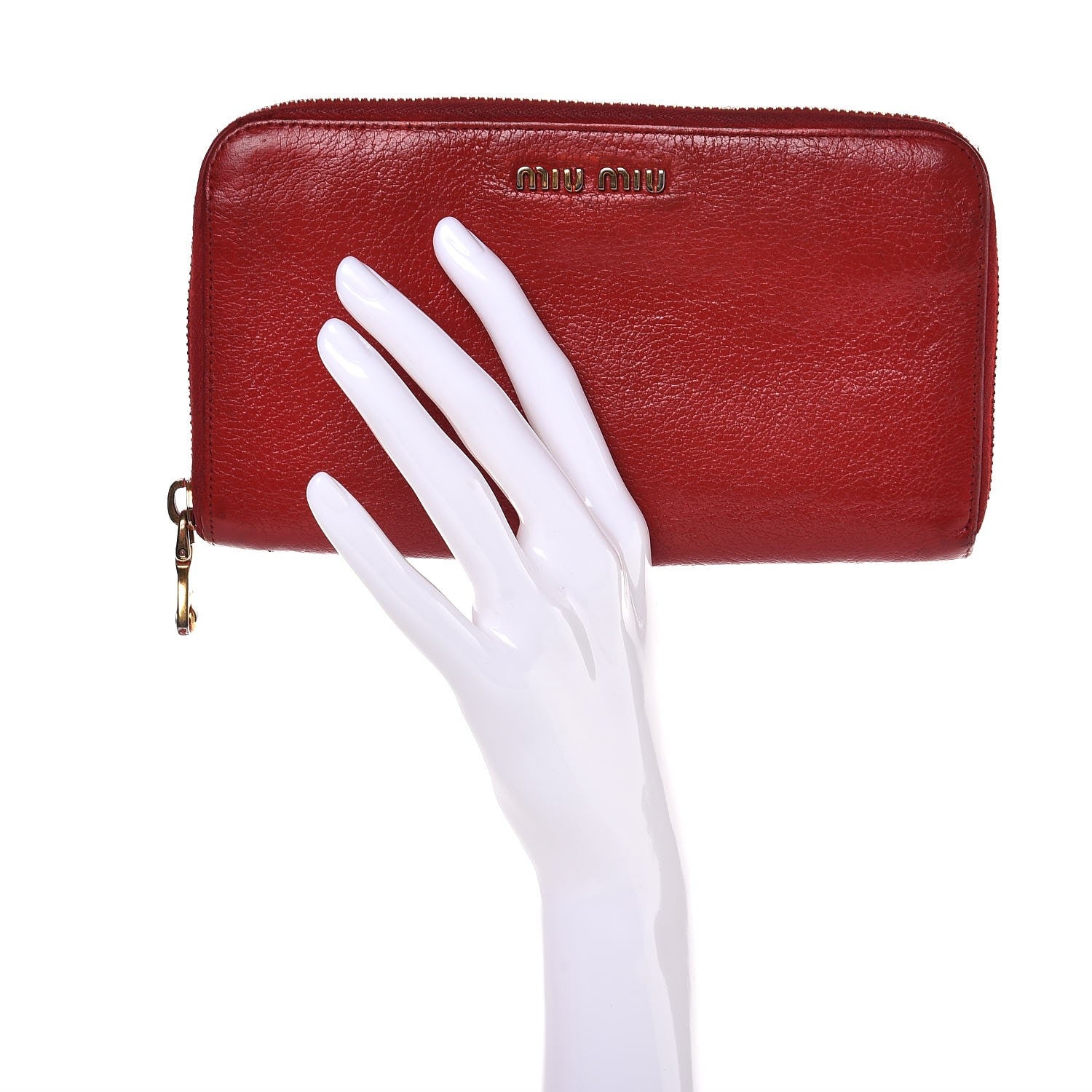 Miu Miu Grained Calfskin Zip Around Wallet Rosso 2 of 14