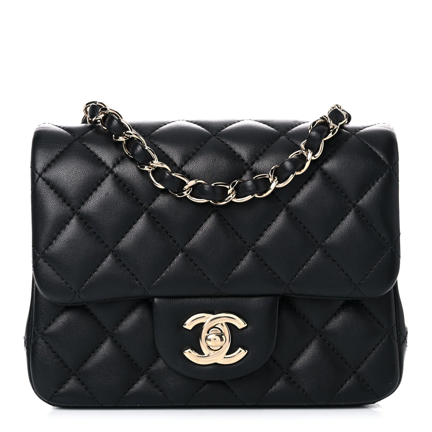 Lambskin Quilted Mini Square Flap Black