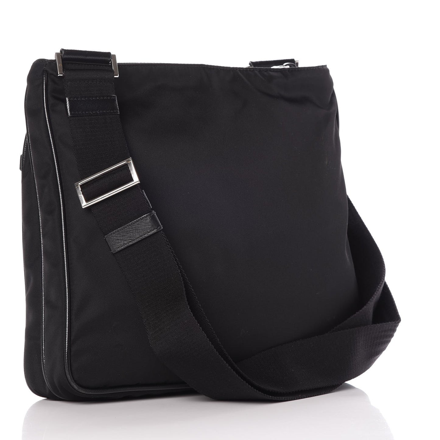 Nylon Saffiano Flat Messenger Bag Black