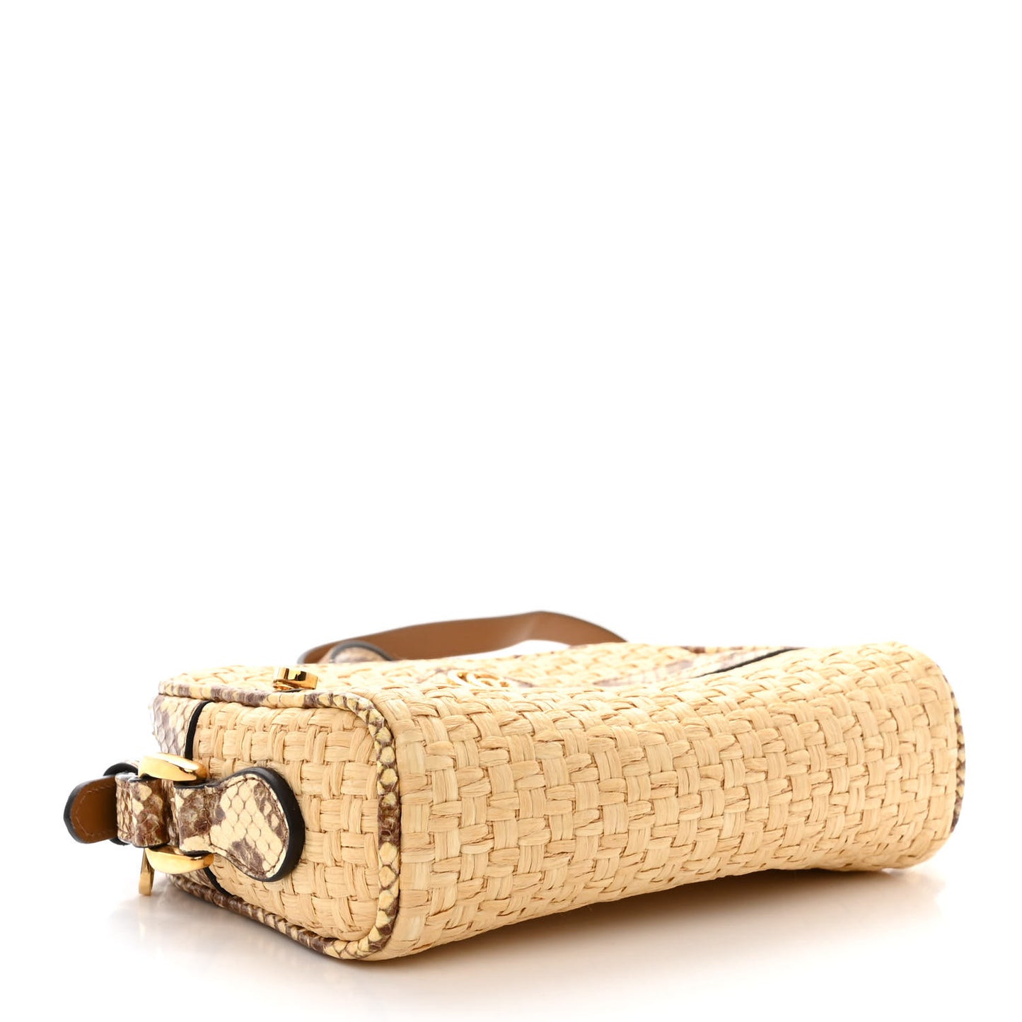Raffia Elaphe Mini Ophidia Shoulder Bag Natural Cream Brown