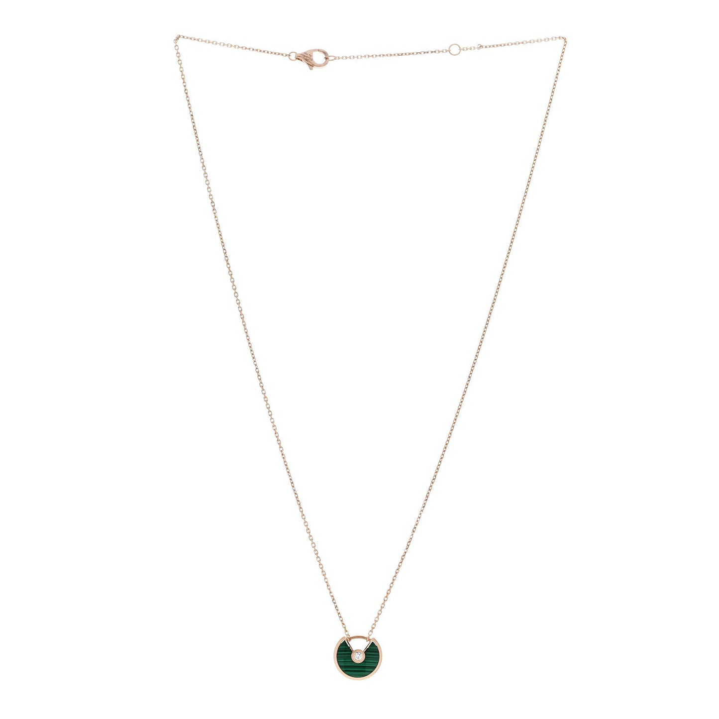 18K Pink Gold Diamond Malachite XS Amulette de Cartier Pendant Necklace