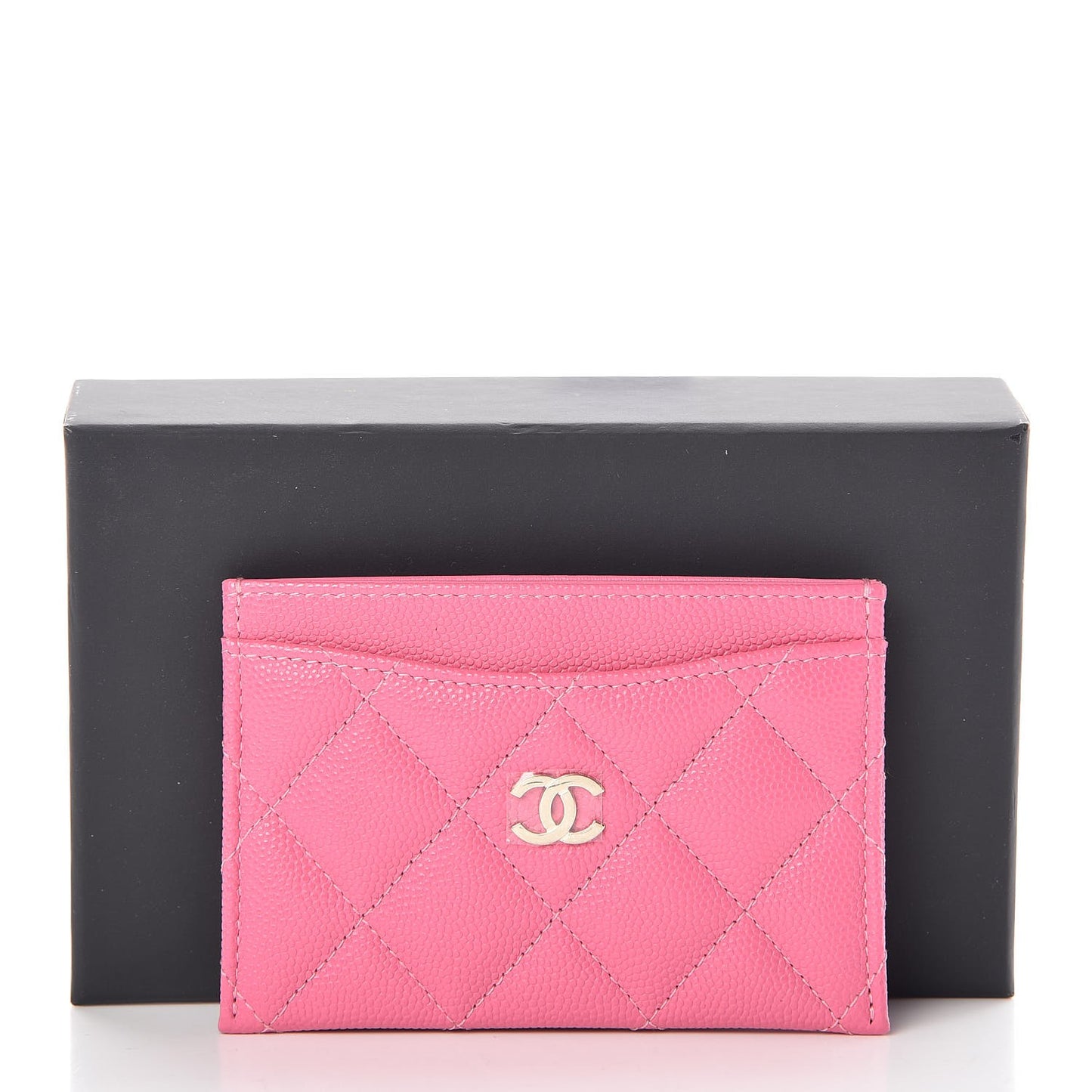 Metallic Caviar Quilted Card Holder Pink