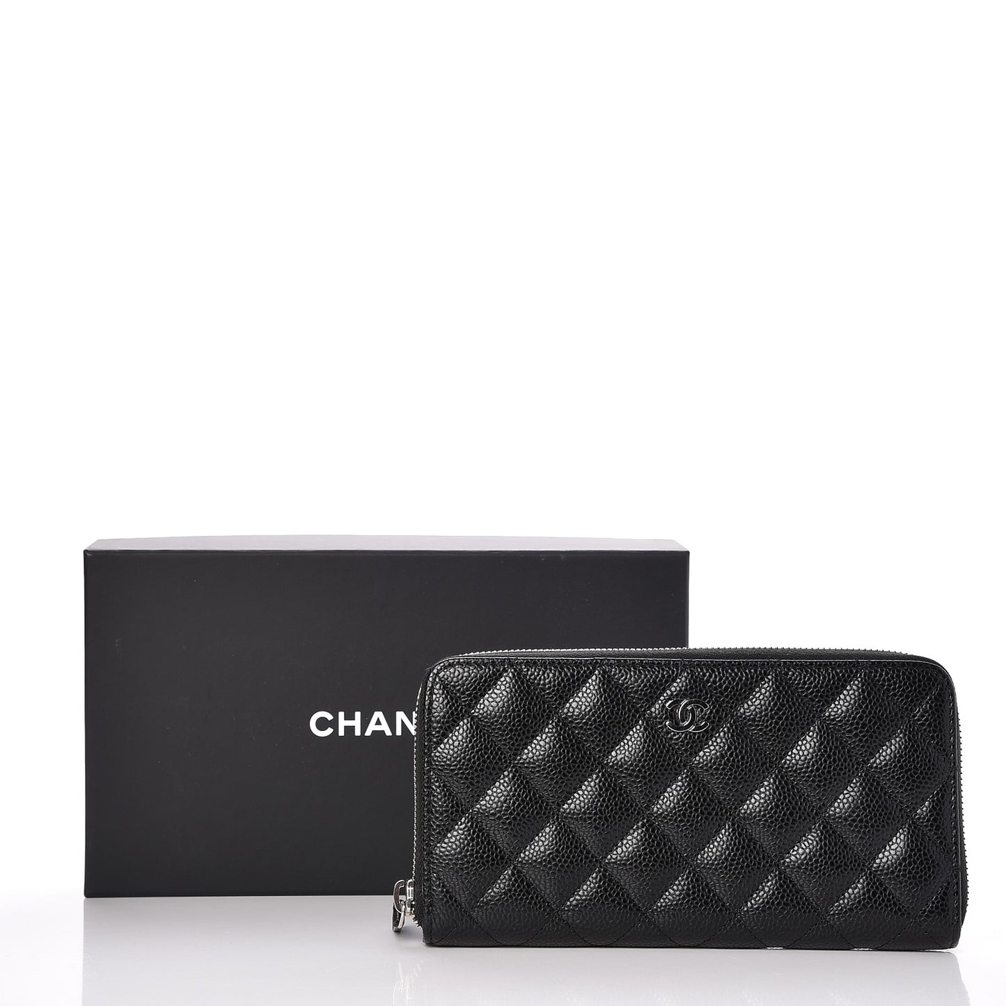 Caviar Quilted Large Gusset Zip Around Wallet Black