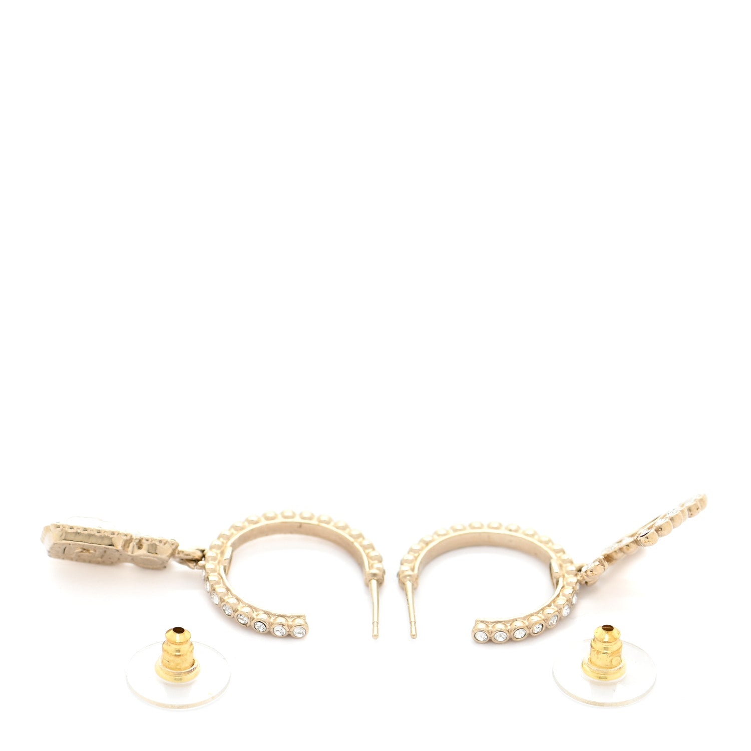 Chanel Crystal Pearl CC Perfume Bottle Drop Hoop Earrings Gold 3 of 5