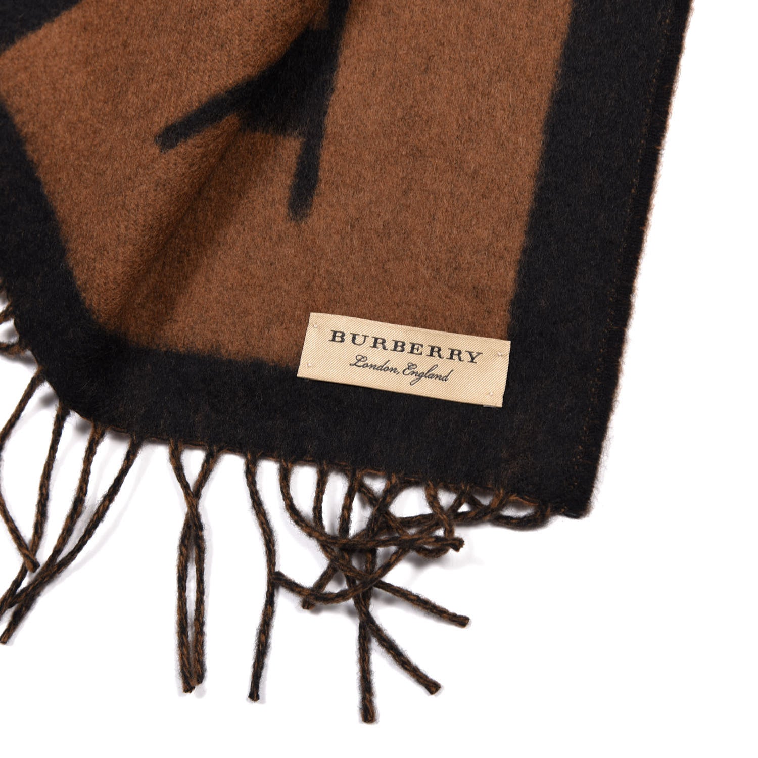 Burberry Wool Cashmere Logo Scarf Camel 3 of 4