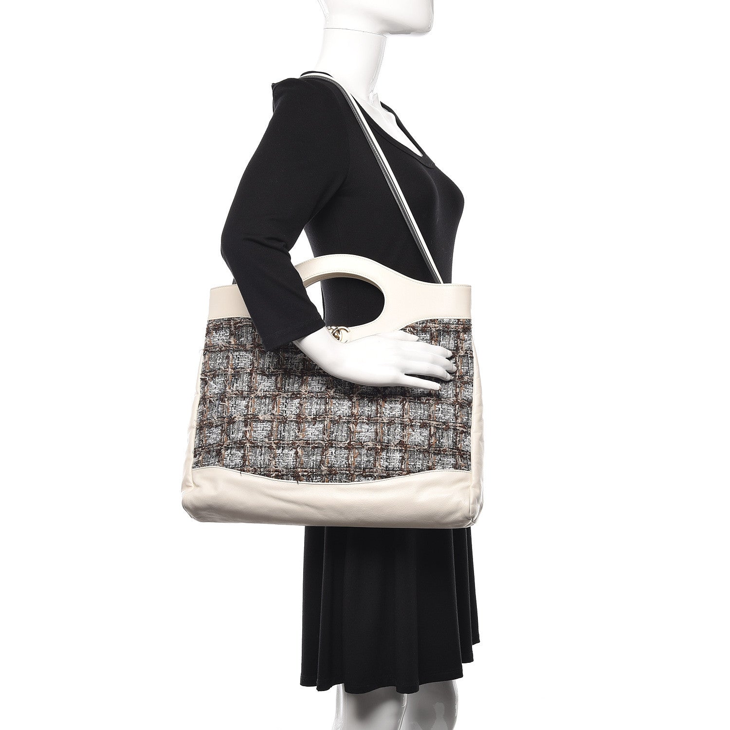 Chanel Tweed Calfskin Quilted Large 31 Shopping Bag White Multicolor 3 of 11
