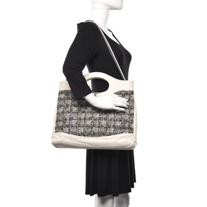 Chanel Tweed Calfskin Quilted Large 31 Shopping Bag White Multicolor 3 of 11