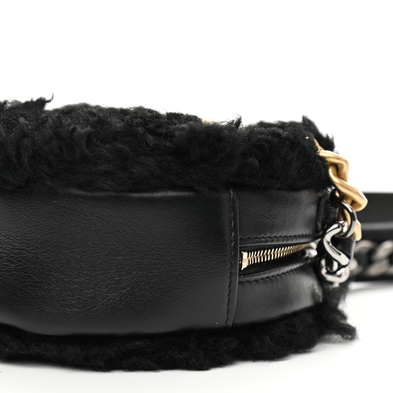 Chanel Shearling Sheepskin Chanel 19 Round Clutch With Chain Black 10 of 11