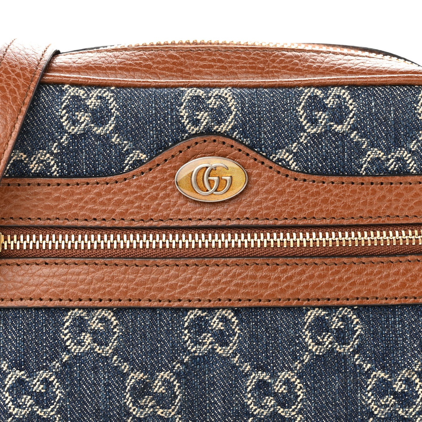 New Denim GG Monogram Dollar Calfskin Mini Ophidia Shoulder Bag Blue Tea Cuir Epilog