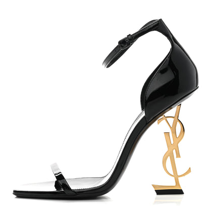 Saint Laurent Patent Calfskin Opyum 110 Sandals 38.5 Black Gold 1 of 10