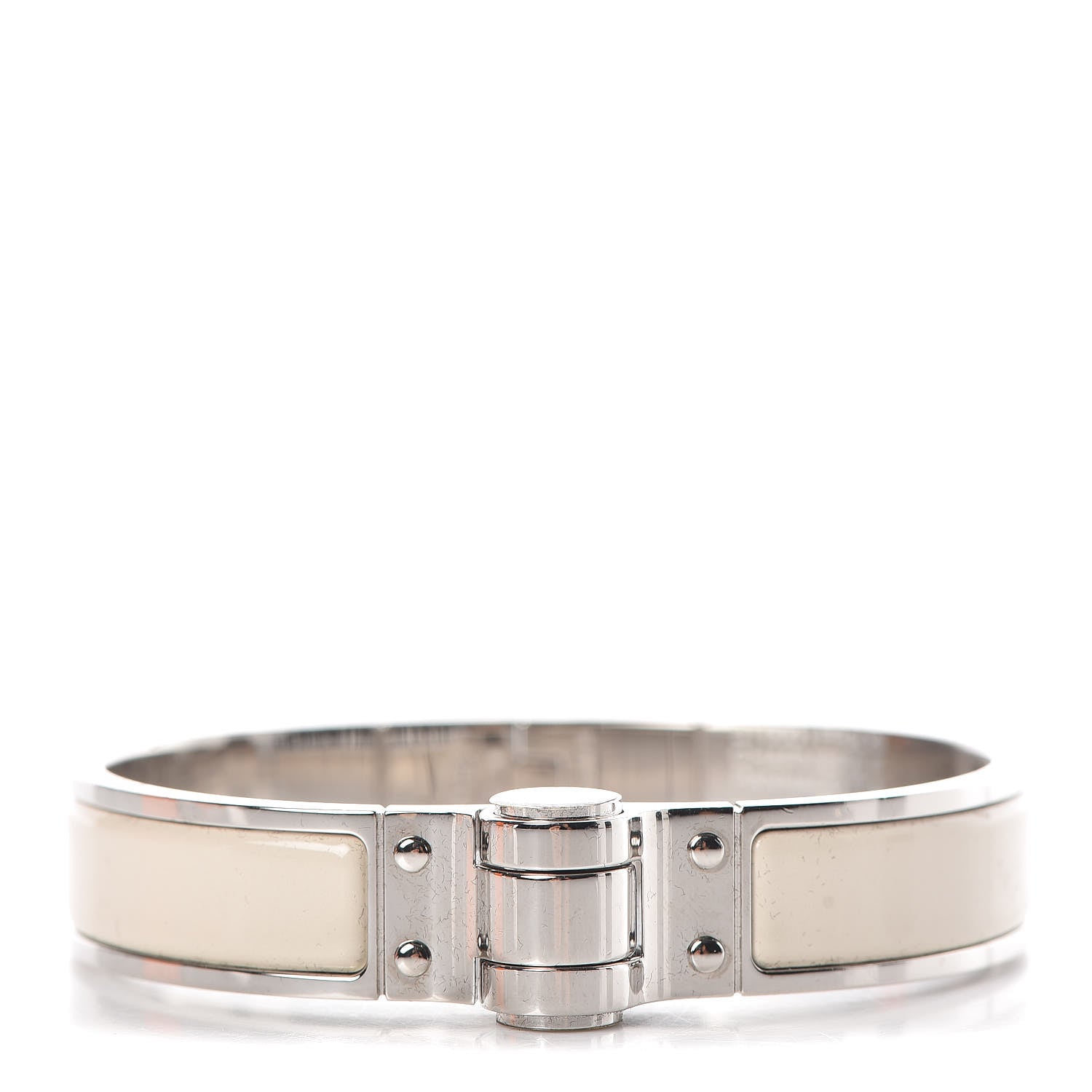 Hermes Enamel Charniere Uni Narrow Hinged Bracelet S Pannacotta 1 of 5