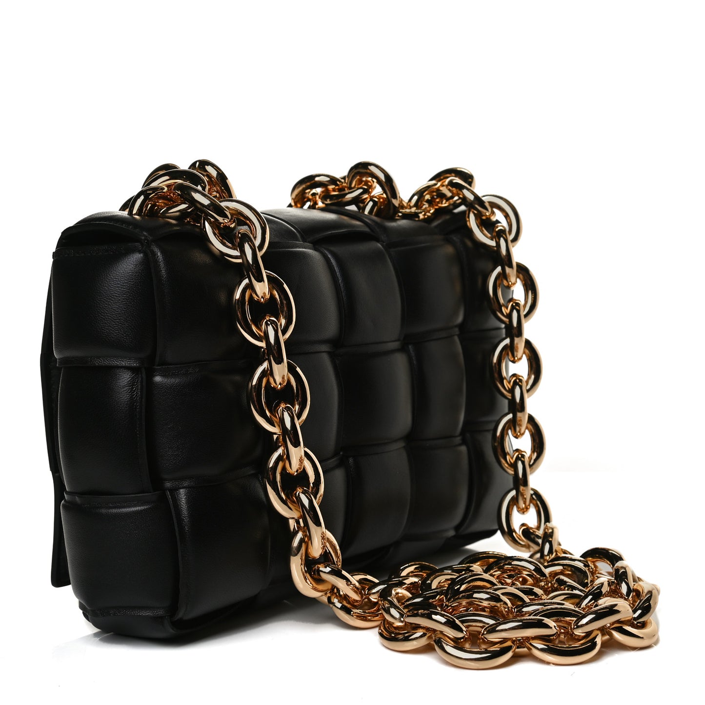 Lambskin Maxi Intreccio Padded Chain Cassette Crossbody Bag Black