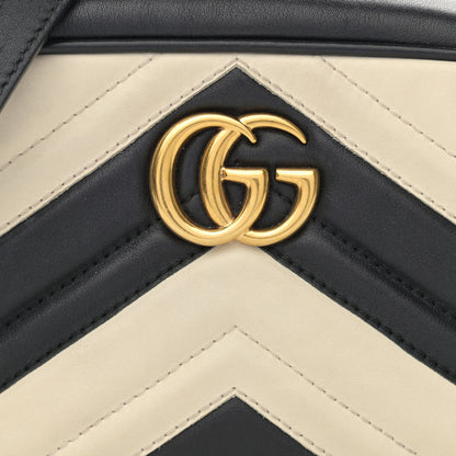 Gucci Calfskin Matelasse Mini GG Marmont Chain Shoulder Bag Black White 8 of 16