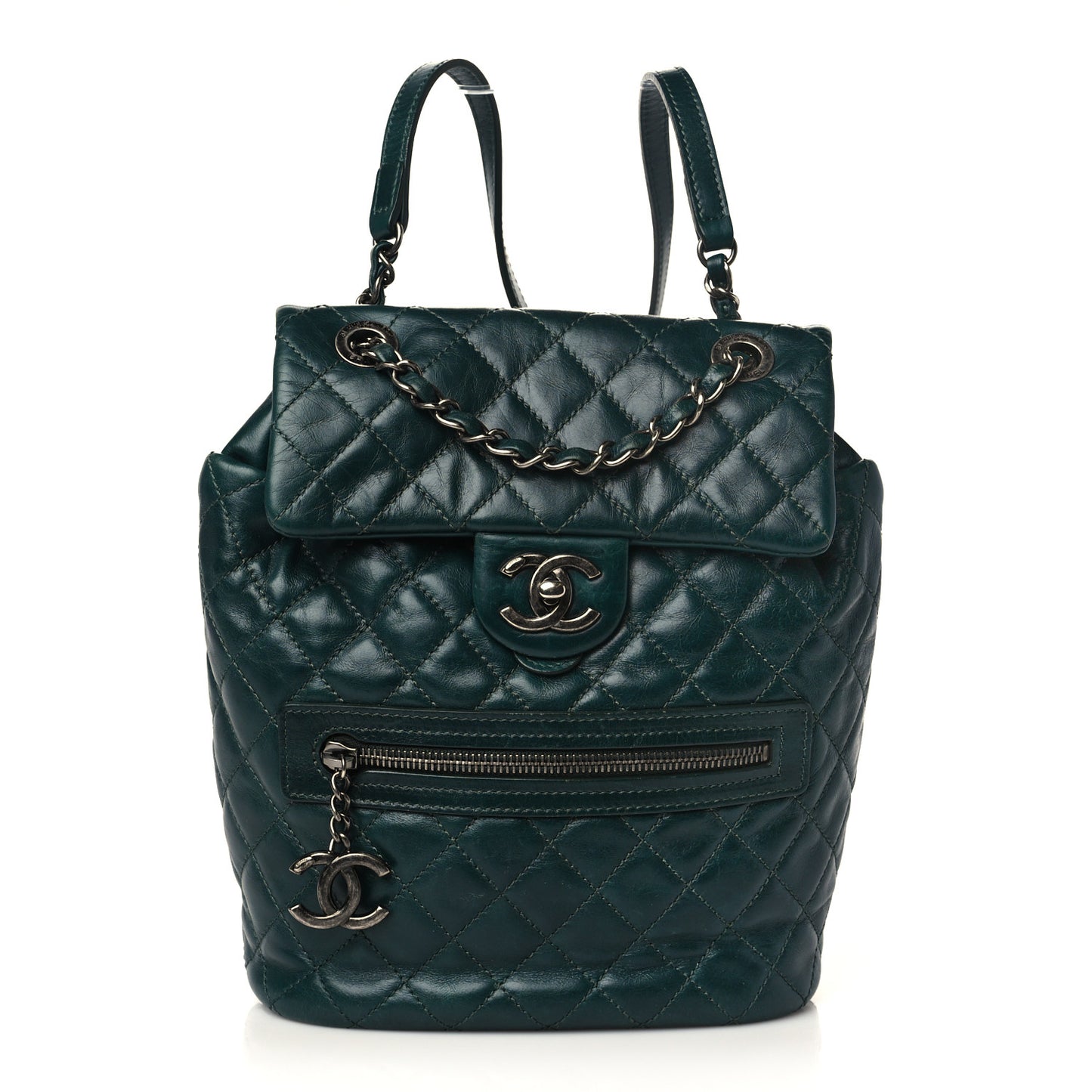 Glazed Calfskin Quilted Small Salzburg Mountain Backpack Dark Green