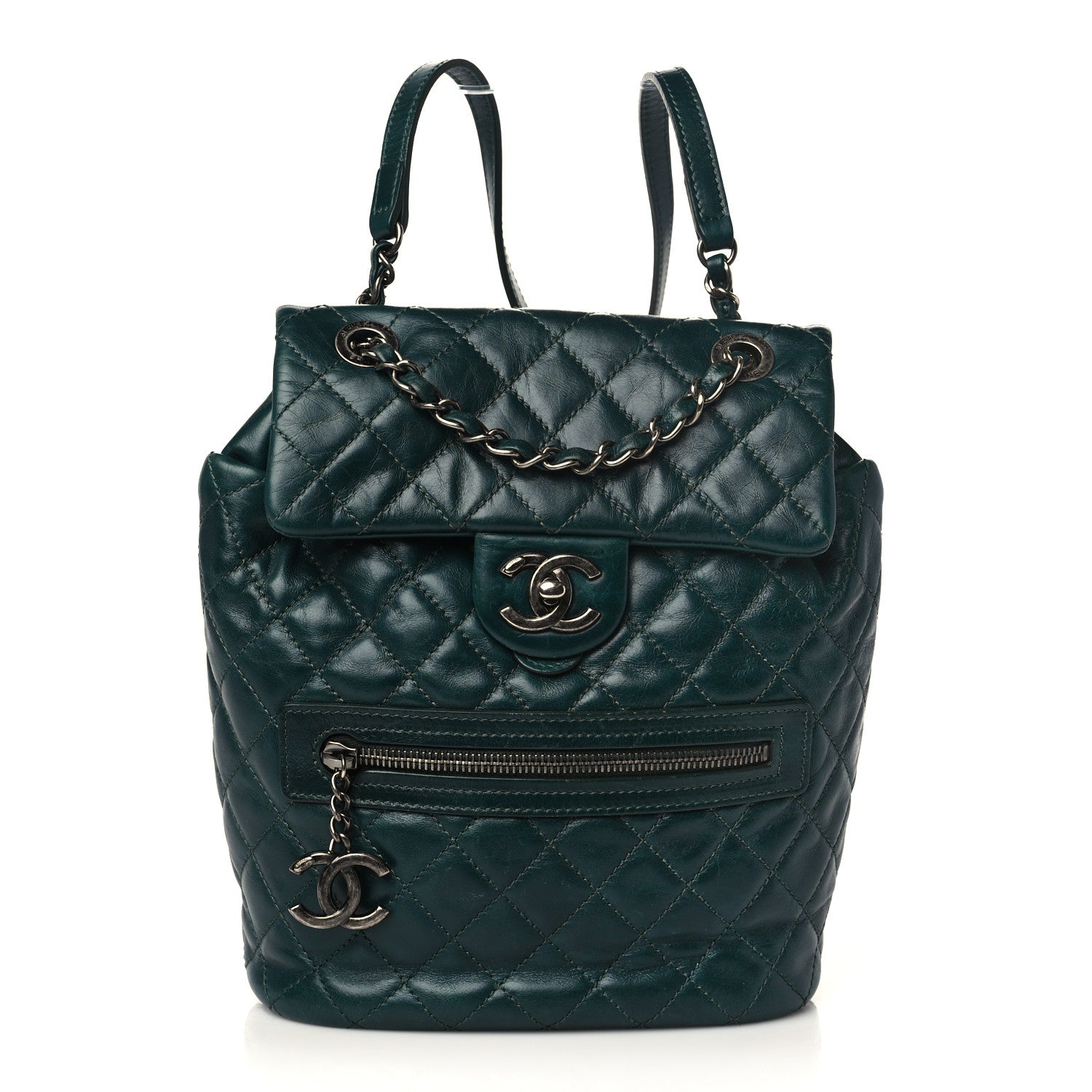 Chanel Glazed Calfskin Quilted Small Salzburg Mountain Backpack Dark Green 1 of 8