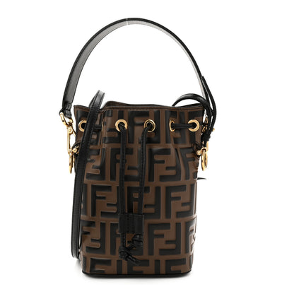 Fendi Vitello Liberty F is Fendi Bi-Color FF 1974 Embossed Mini Mon Tresor Bucket Bag Maya Black 1 of 10