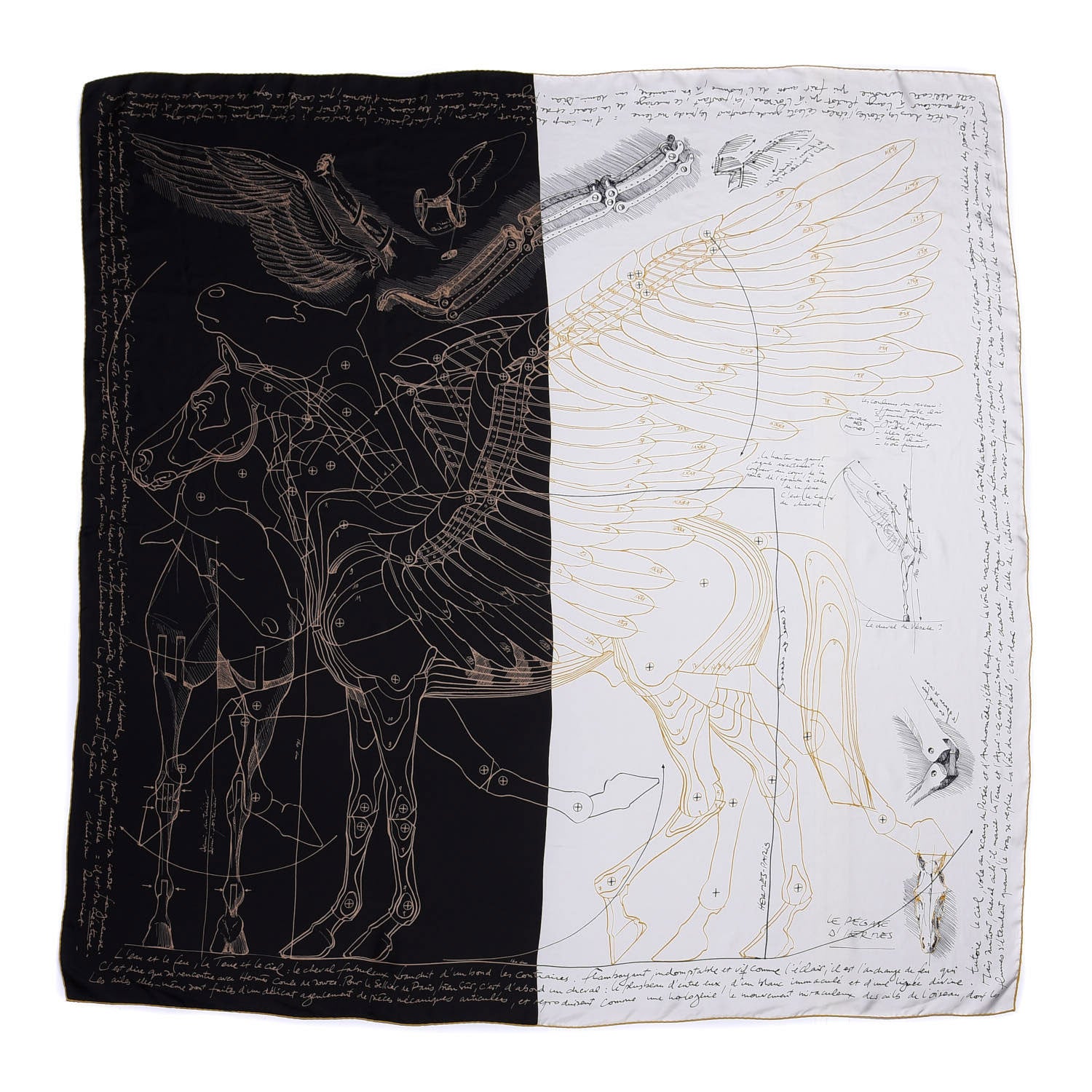 Hermes Silk Le Pegase d'Hermes Cut Wash 140 Scarf Black White Or 1 of 4