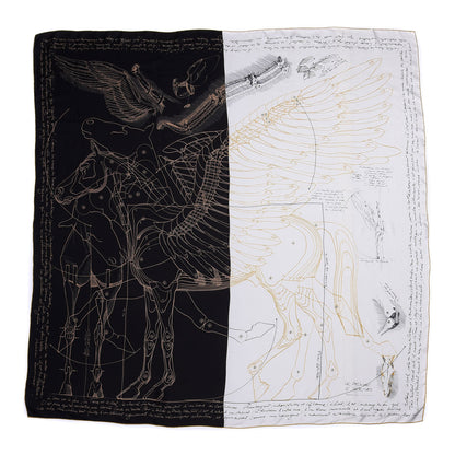 Hermes Silk Le Pegase d'Hermes Cut Wash 140 Scarf Black White Or 1 of 4