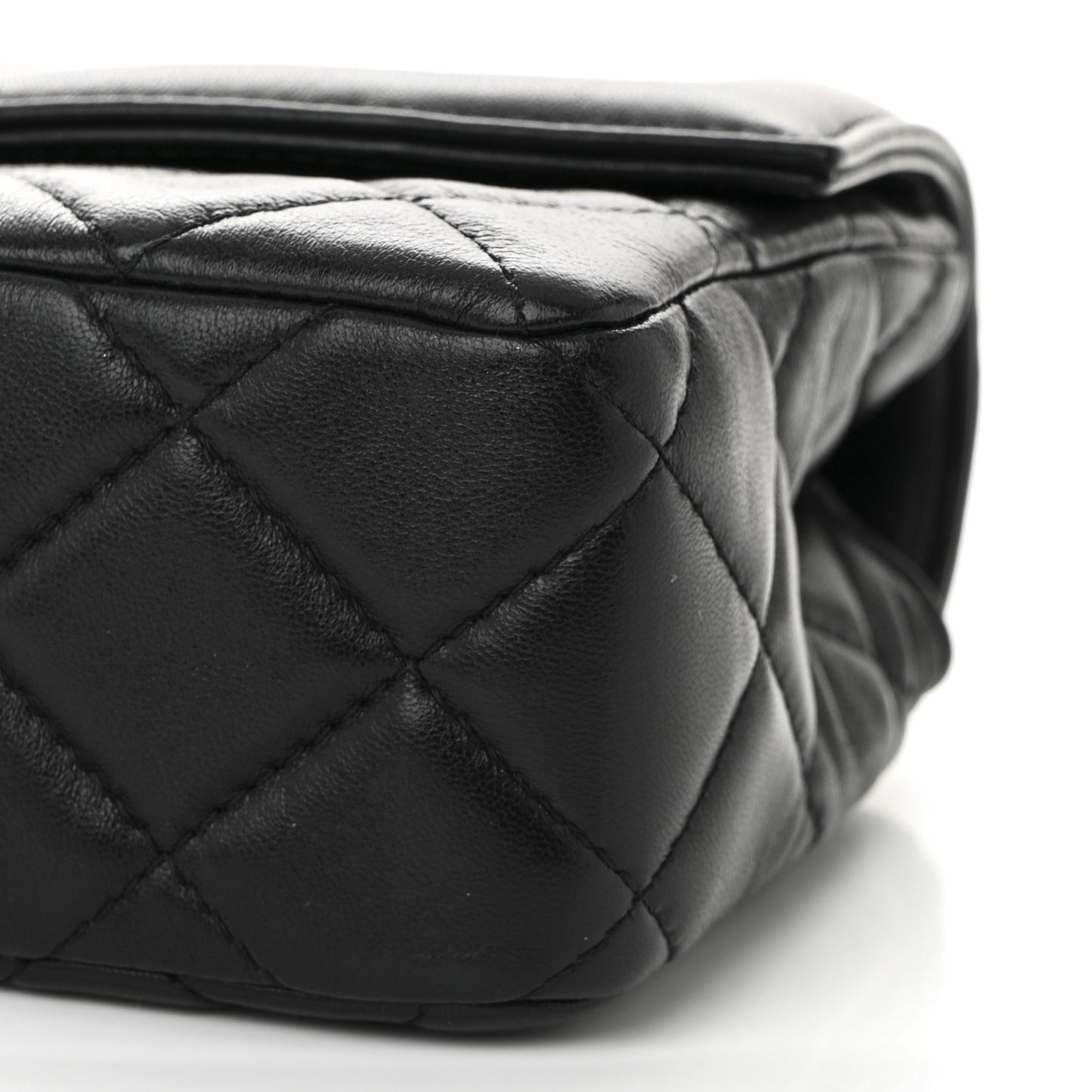 Shiny Lambskin Quilted Mini Flap Black