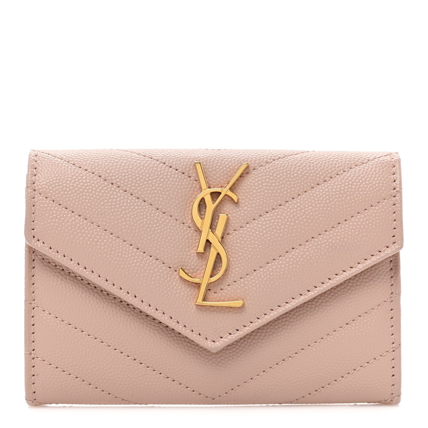 Saint Laurent Grain De Poudre Matelasse Chevron Small Monogram Envelope Wallet Pink 1 of 10