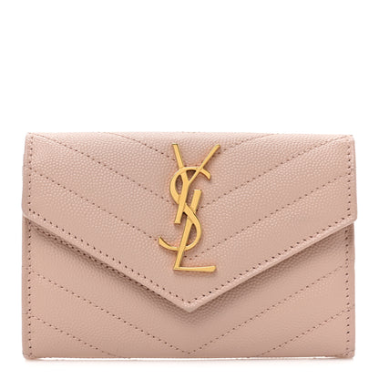 Saint Laurent Grain De Poudre Matelasse Chevron Small Monogram Envelope Wallet Pink 1 of 10