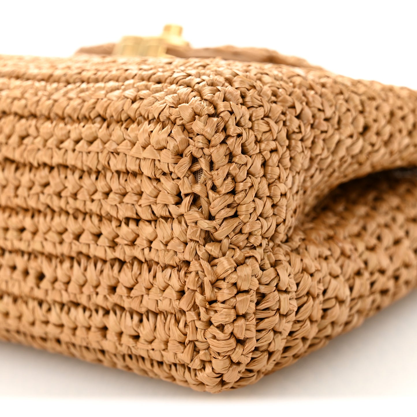 Braided Raffia Nano Kelly Flap Bag Dark Beige