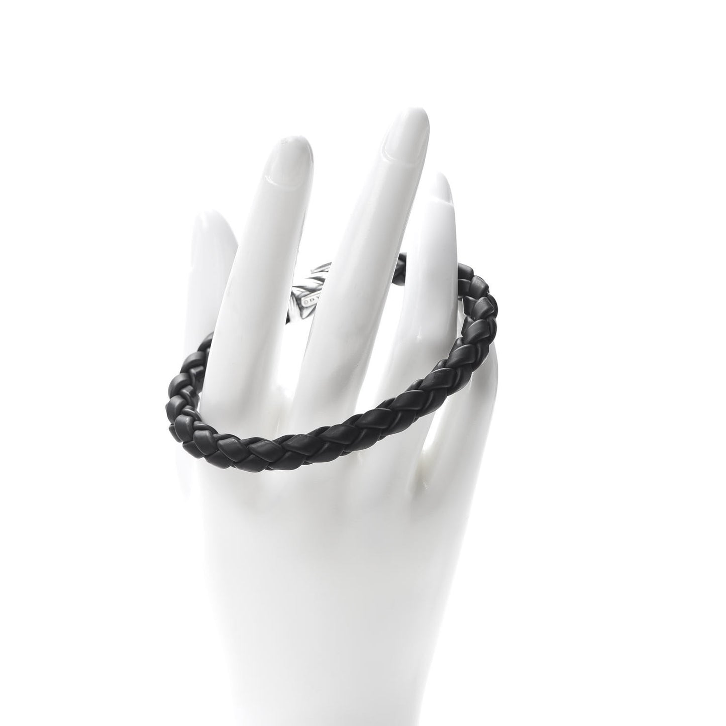 Sterling Silver Rubber 8mm Chevron Weave Bracelet Black