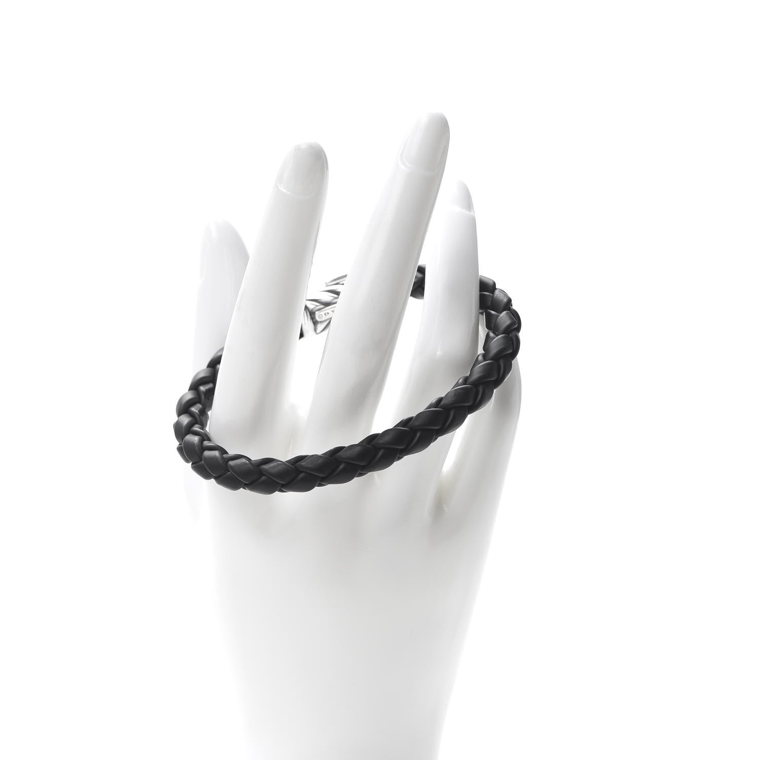 David Yurman Sterling Silver Rubber 8mm Chevron Weave Bracelet Black 2 of 5