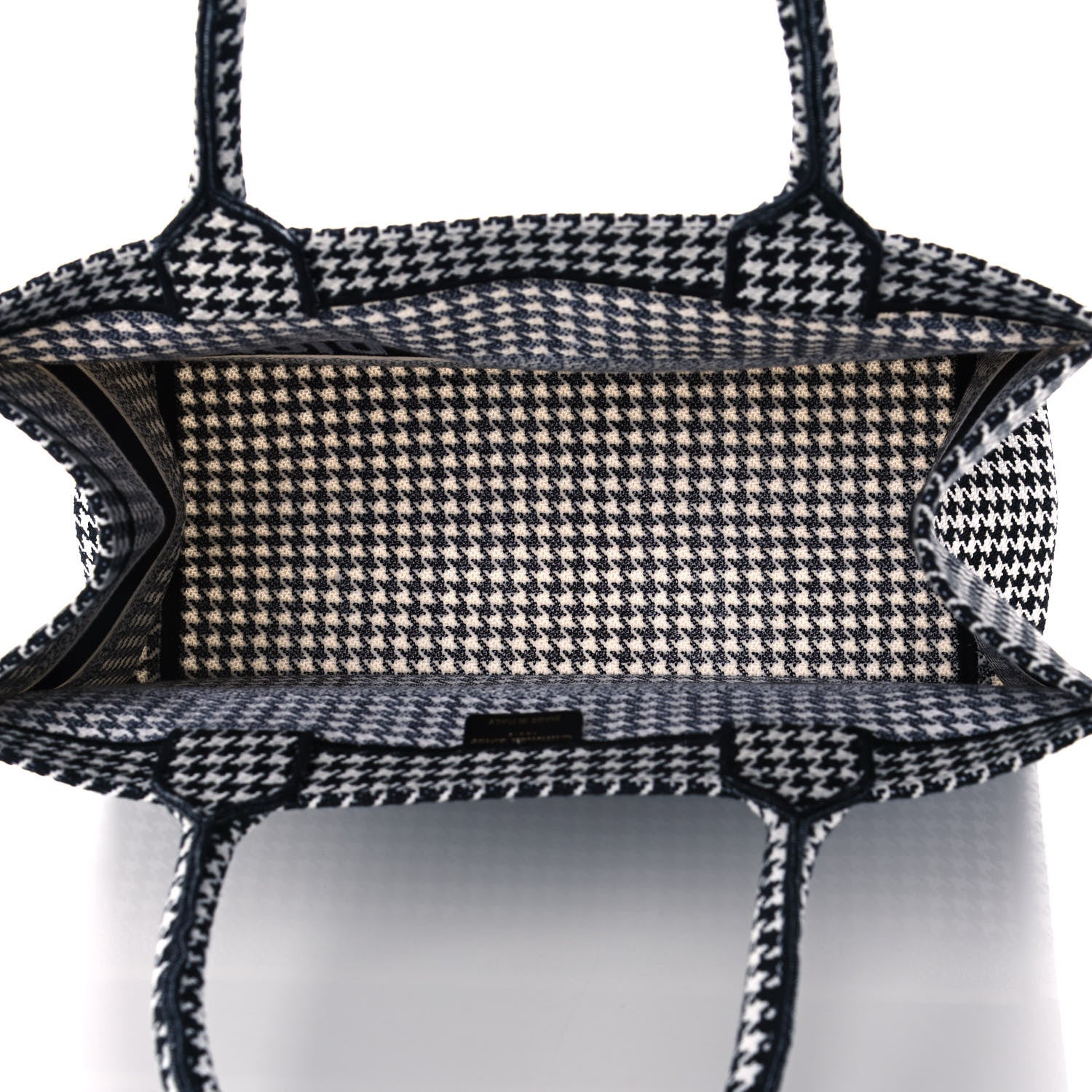 Christian Dior Canvas Houndstooth Embroidered Medium Book Tote Black White 5 of 11