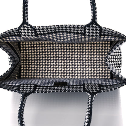 Christian Dior Canvas Houndstooth Embroidered Medium Book Tote Black White 5 of 11