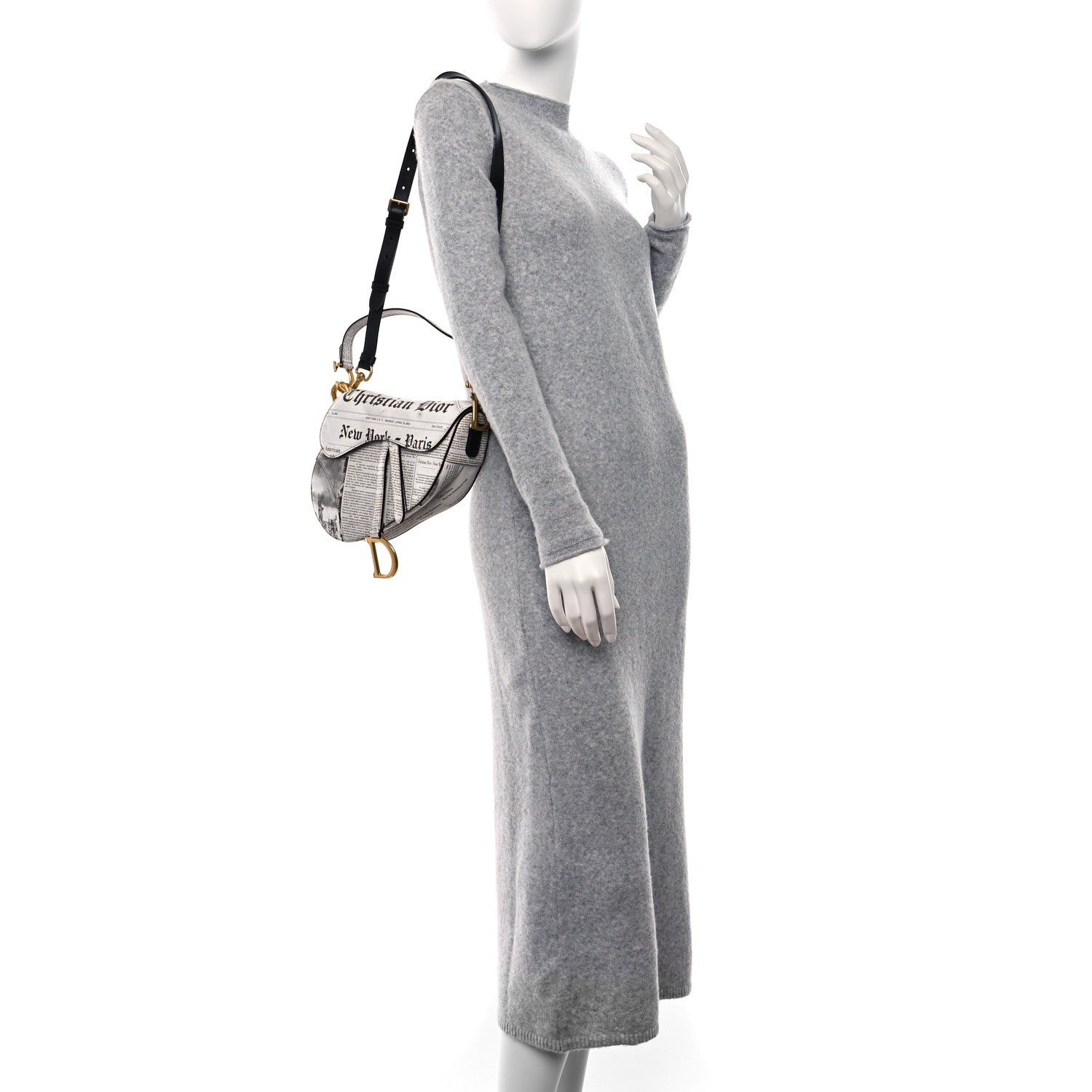 Christian Dior Calfskin Newspaper Printed Saddle Bag With Strap Black White 2 of 10