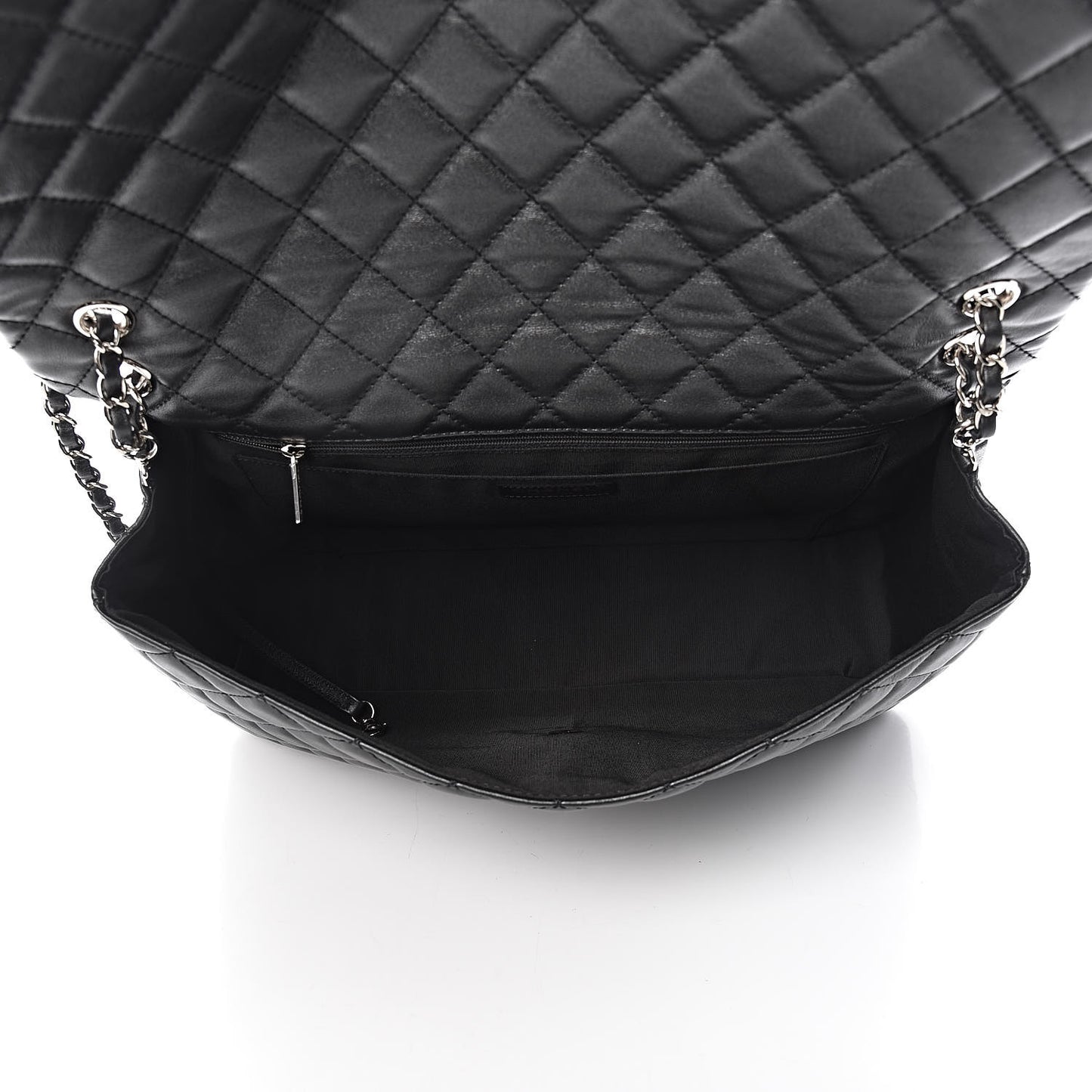 Metallized Calfskin Quilted Small XXL Travel Flap Bag Black