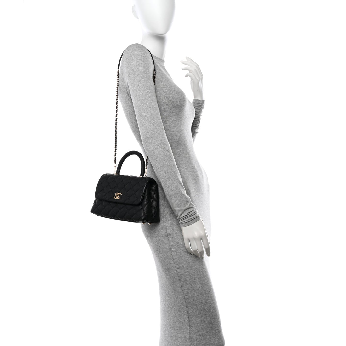 Caviar Quilted Mini Coco Handle Flap Black