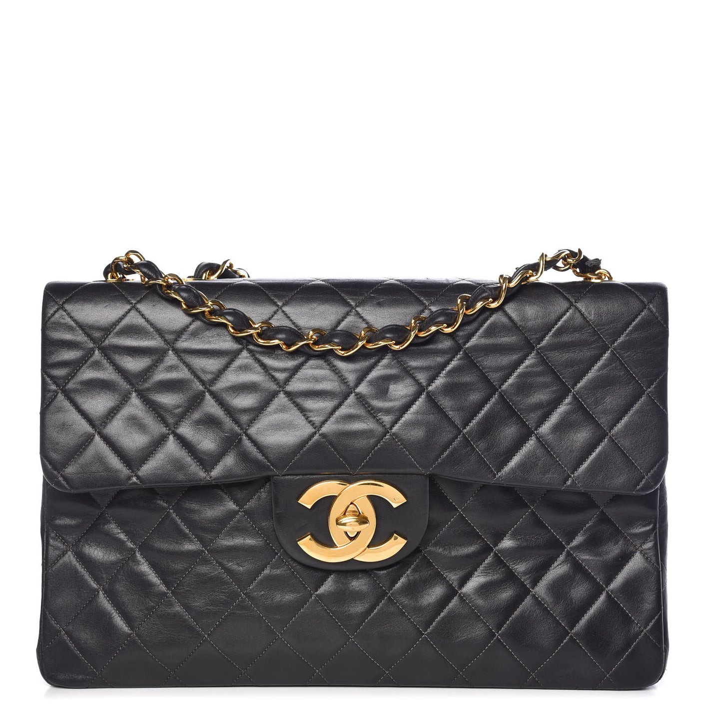 Lambskin Quilted XL Jumbo Single Flap Black