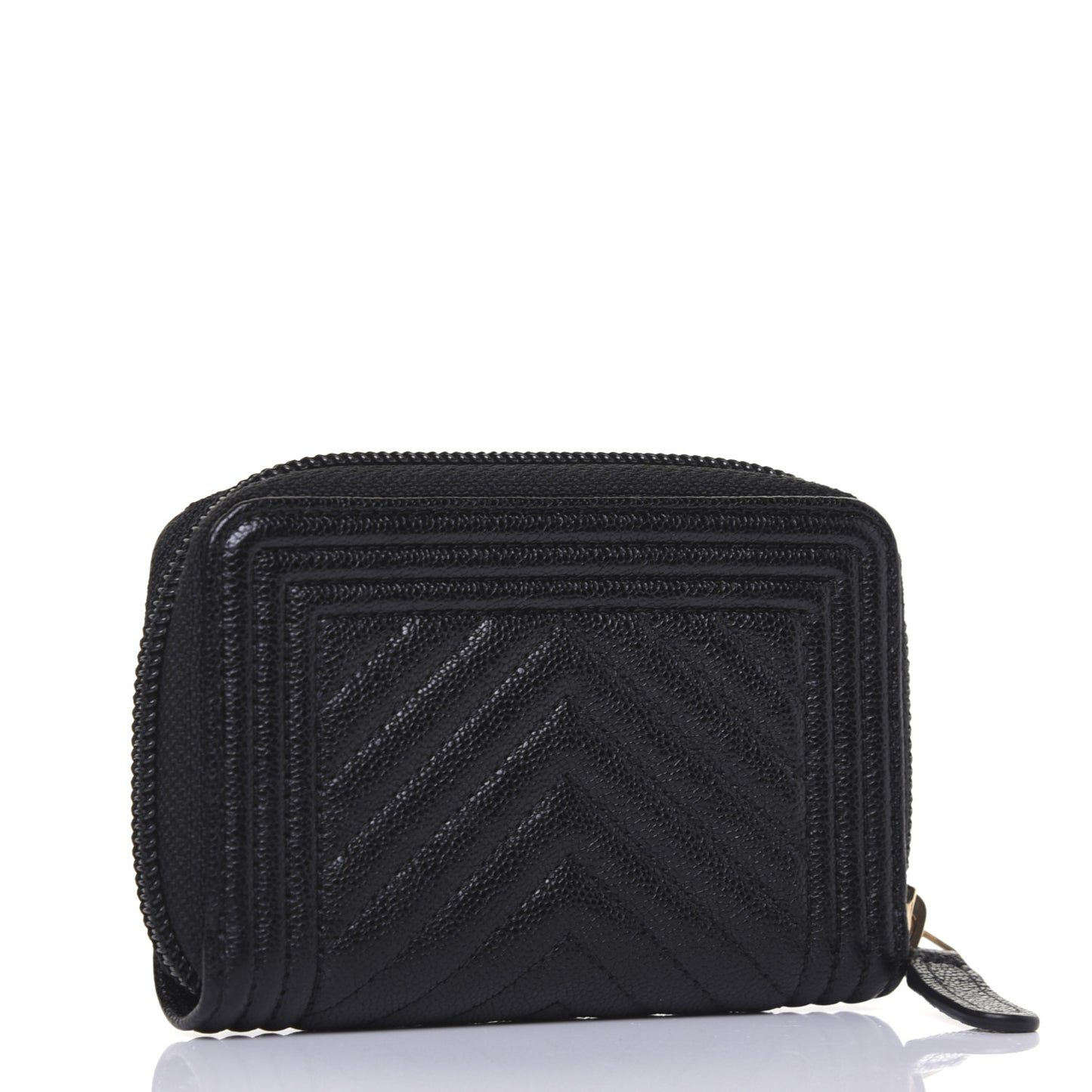 Caviar Chevron Quilted Boy Zip Around Coin Purse Wallet Black