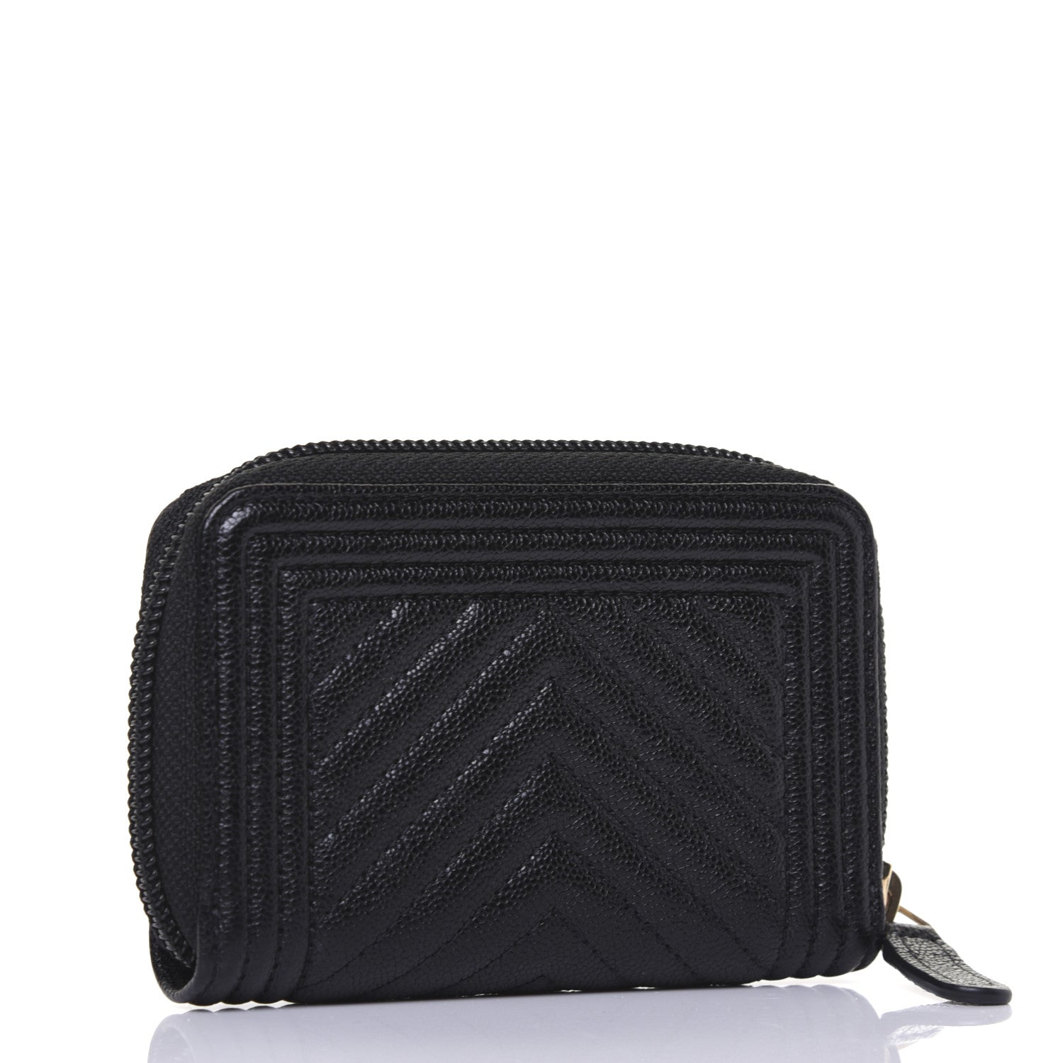 Chanel Caviar Chevron Quilted Boy Zip Around Coin Purse Wallet Black 3 of 11