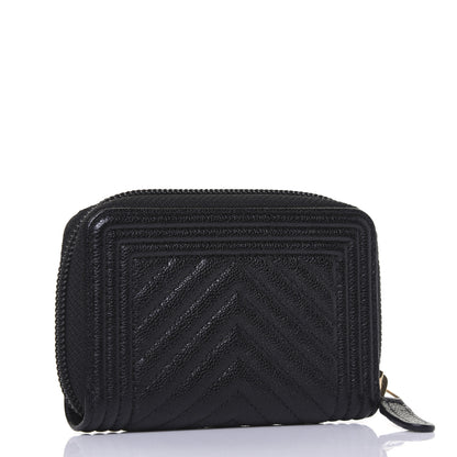 Chanel Caviar Chevron Quilted Boy Zip Around Coin Purse Wallet Black 3 of 11