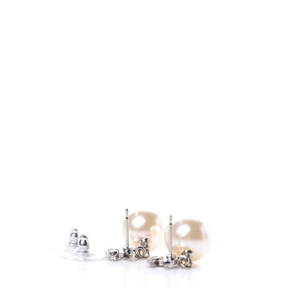 Chanel Crystal Pearl CC Drop Earrings Silver 3 of 3