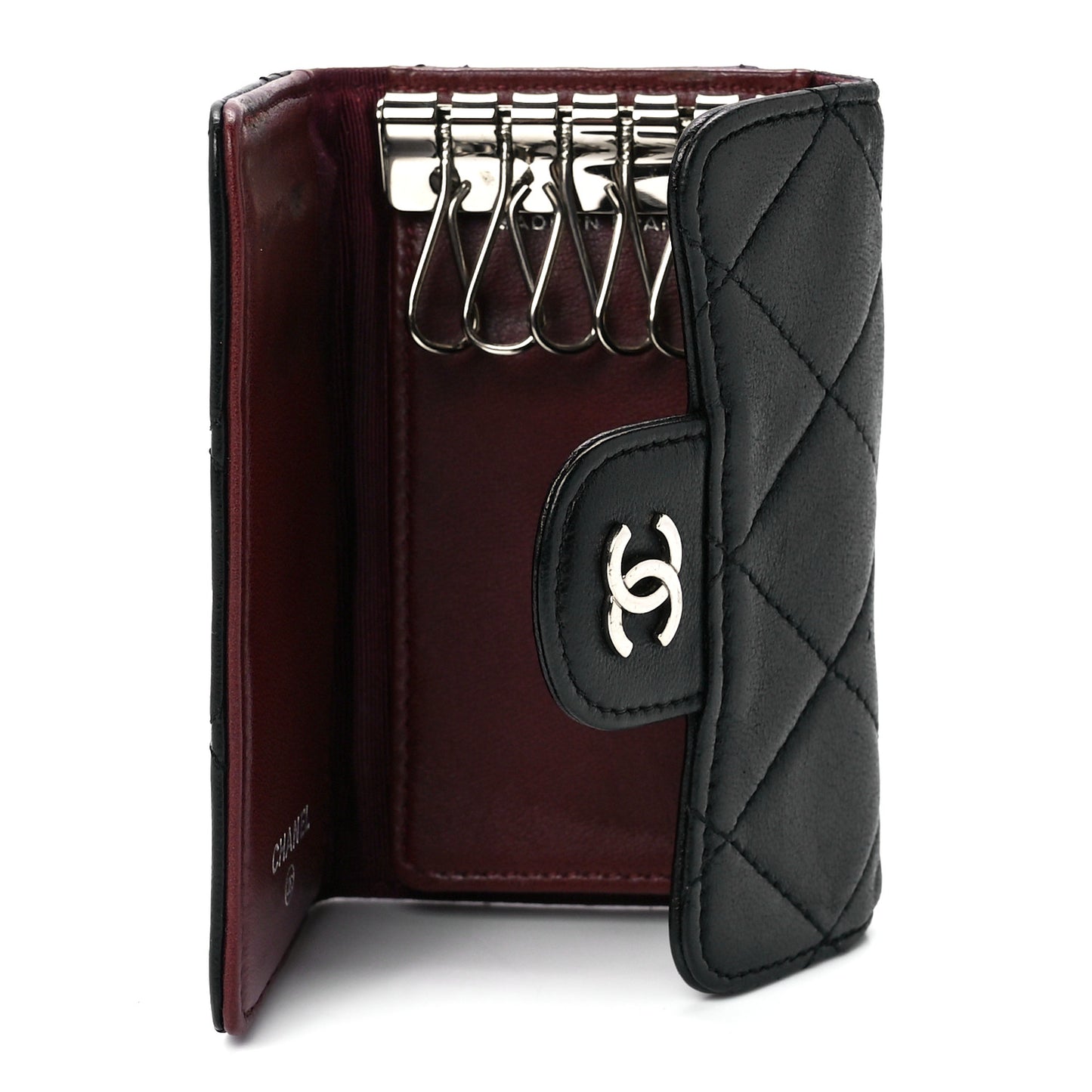Lambskin Quilted 6 Key Holder Black