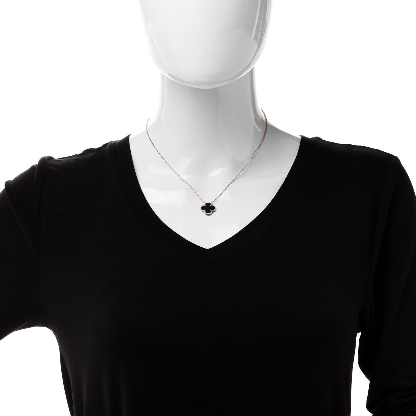 18K Yellow Gold Black Onyx Vintage Alhambra Pendant Necklace